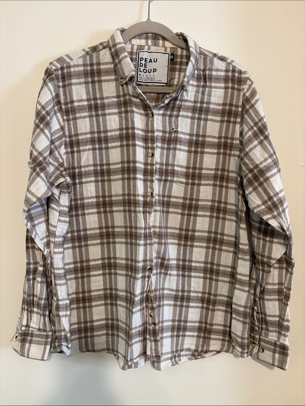 Peau De Loup Cream and Brown Plaid Button-Down Shirt